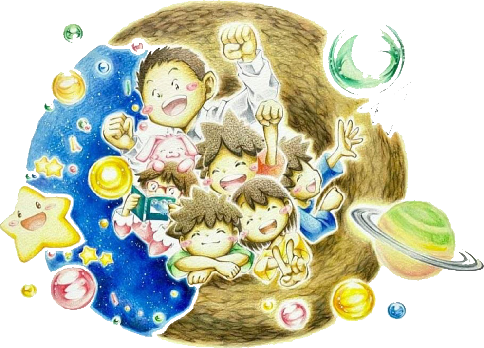 代表と子どもたちとのイラスト